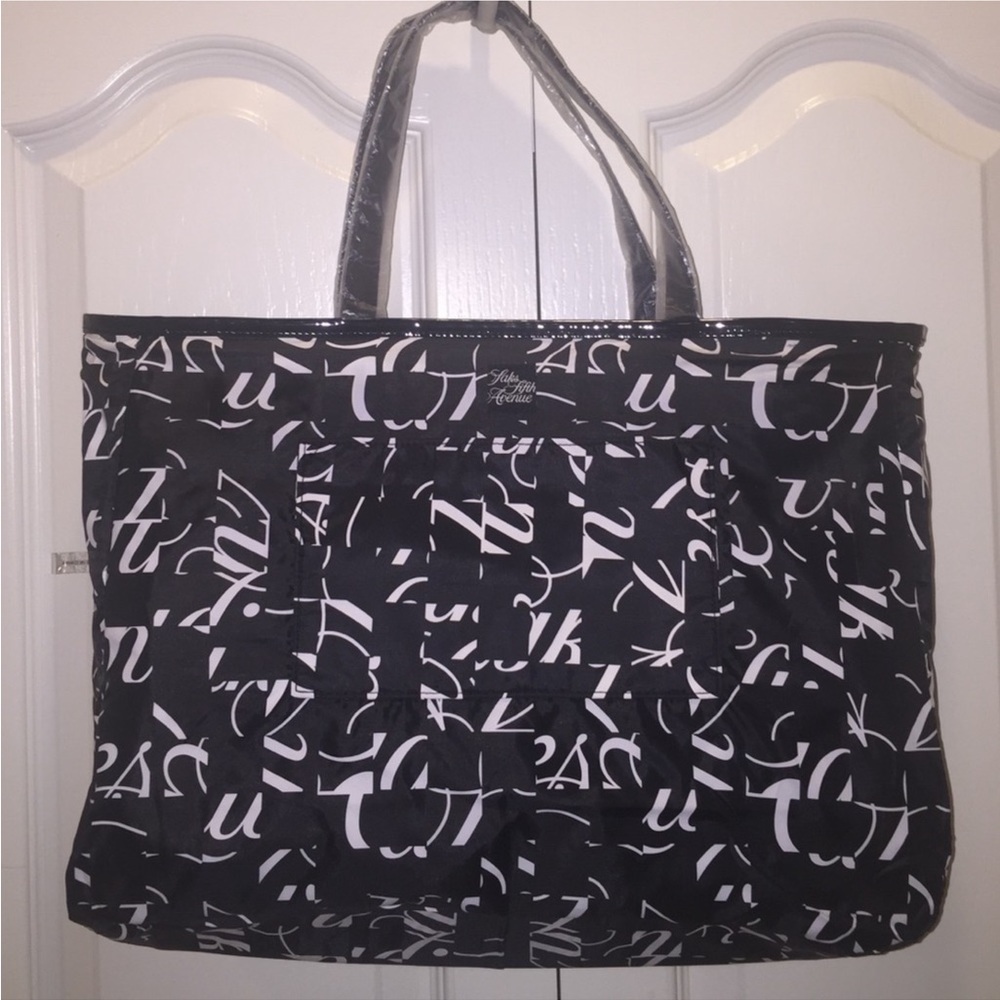 Saks Fifth Avenue Black Logo Beauty tote bag NWT